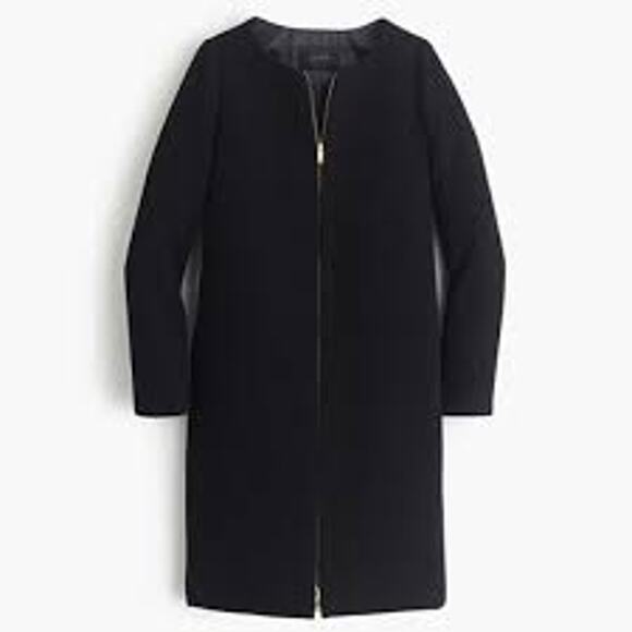 J. Crew Double Cloth Collarless Coat Wool Black - Picture 2 of 9